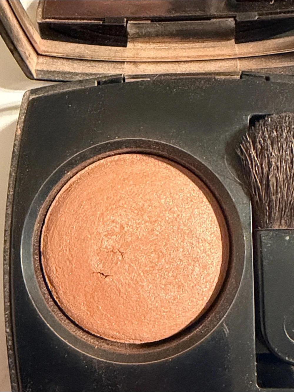 CHANEL Black Glossy Compact Powder Blush Case with White CC Emblem